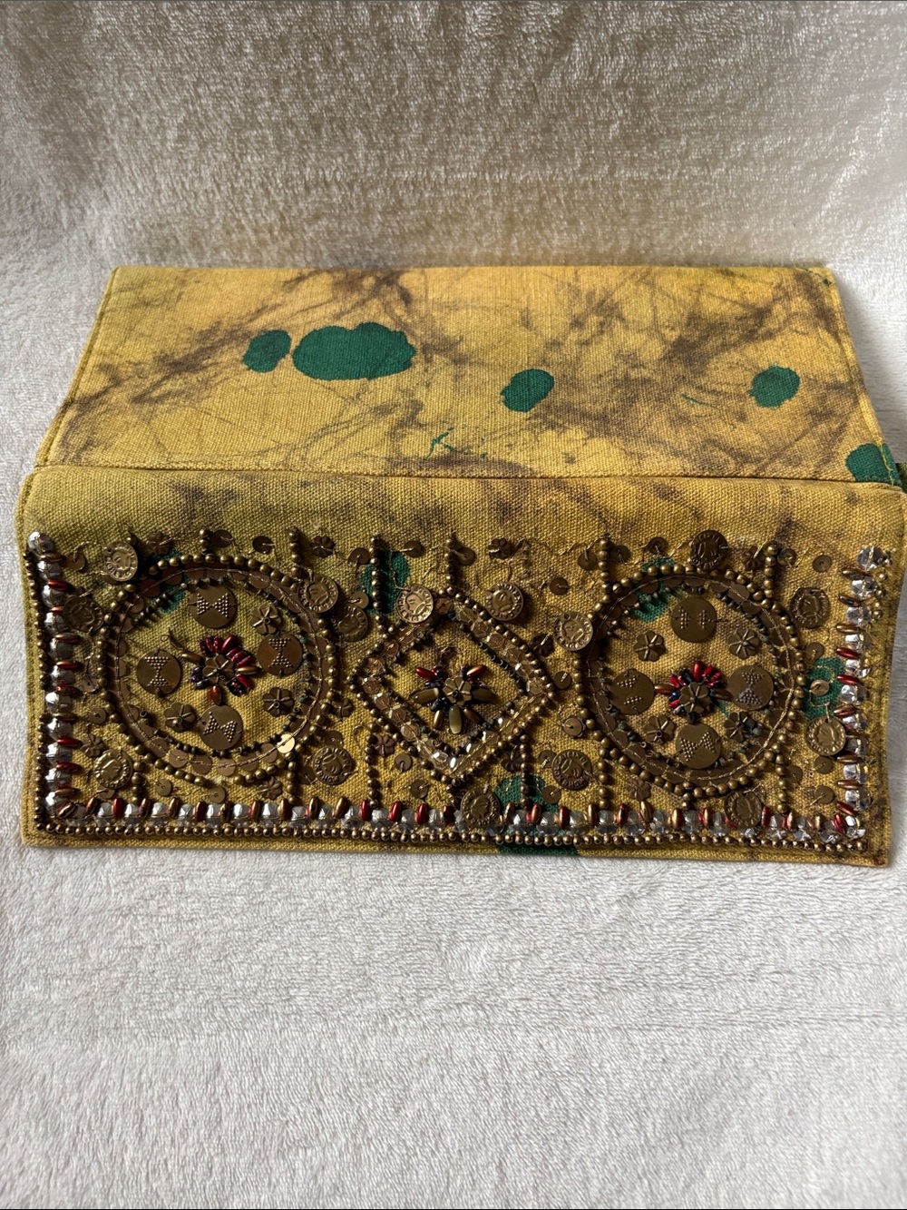 Embellished Yellow Canvas Key & Card Holder with Coin Detail